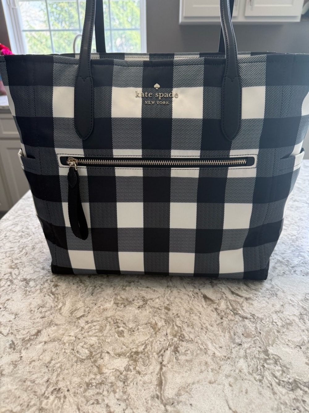 Kate Spade Black & White Gingham Tote - Large